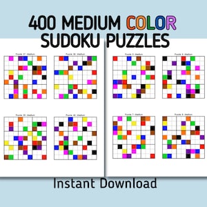 Color Sudoku Puzzles: 400 Medium Printable Games (Instant Download)
