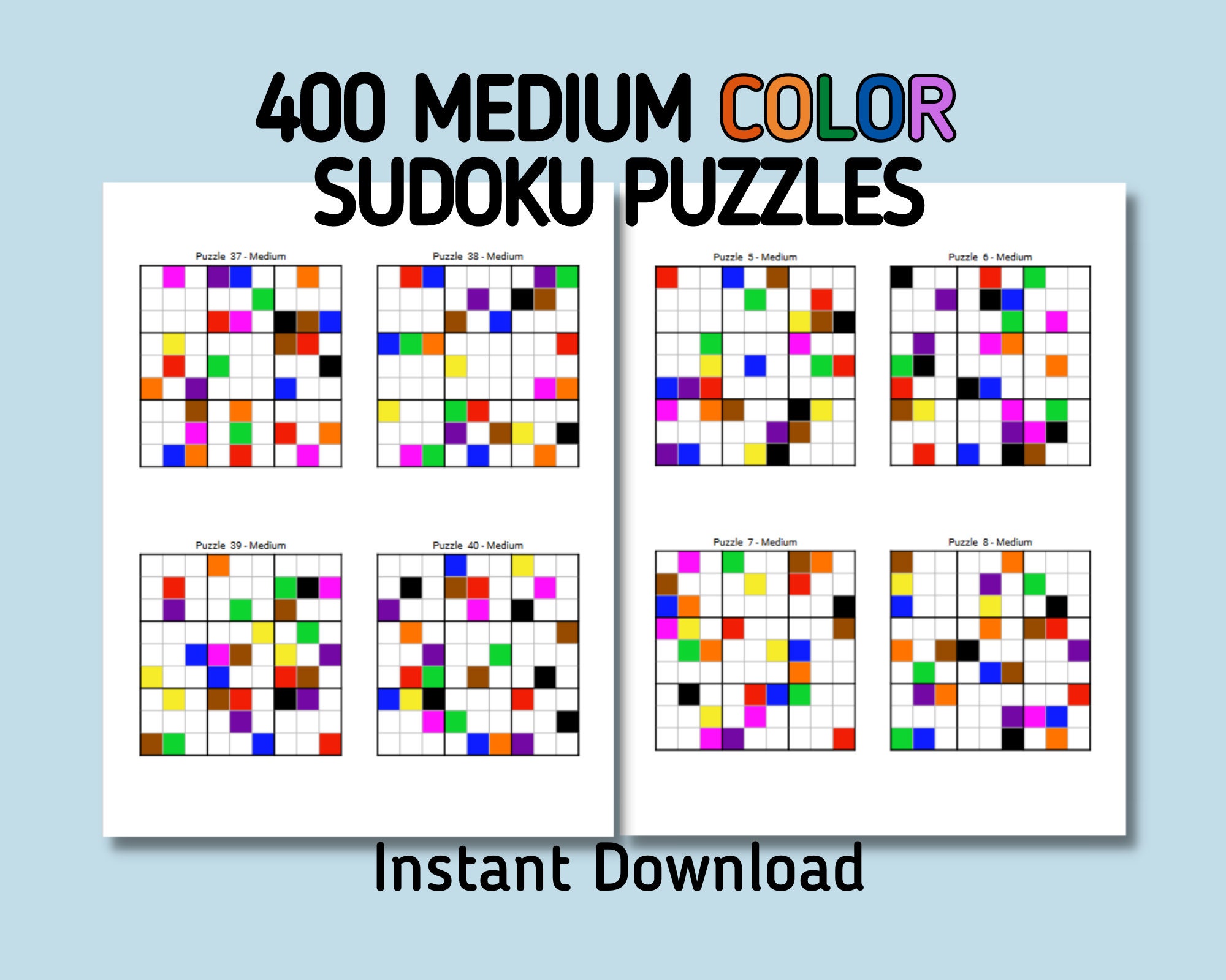 Color Sudoku Puzzles: 400 Medium Printable Games (instant Download