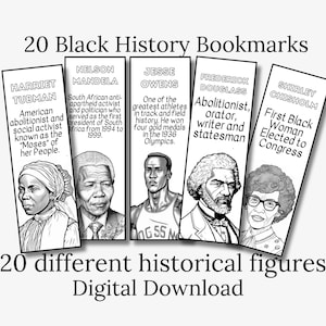 20 Black History Bookmarks, American African Leaders, Inspirational People Bookmarks, People In History Bookmarks, Juneteenth Bookmarks