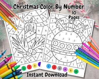 Christmas Color By Number Pages: 10 Printable Coloring Pages (PDF Download)