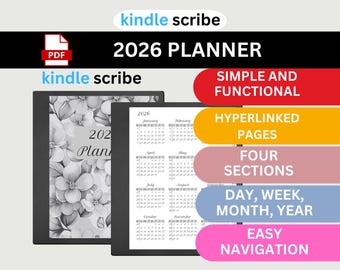 2026 Kindle Scribe Planner: Clickable Yearly, Monthly, Weekly, Daily Template (Digital Download)