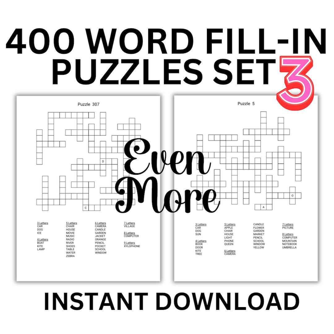Word Fill in Puzzles, 400 Printable Word Fill in Puzzles, Fill in Word ...