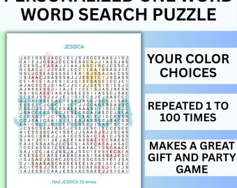 Gepersonaliseerde puzzel, gepersonaliseerde woordzoekpuzzel met één woord, unieke woordzoekpuzzel op maat, ingelijst gepersonaliseerd cadeau, digitale download