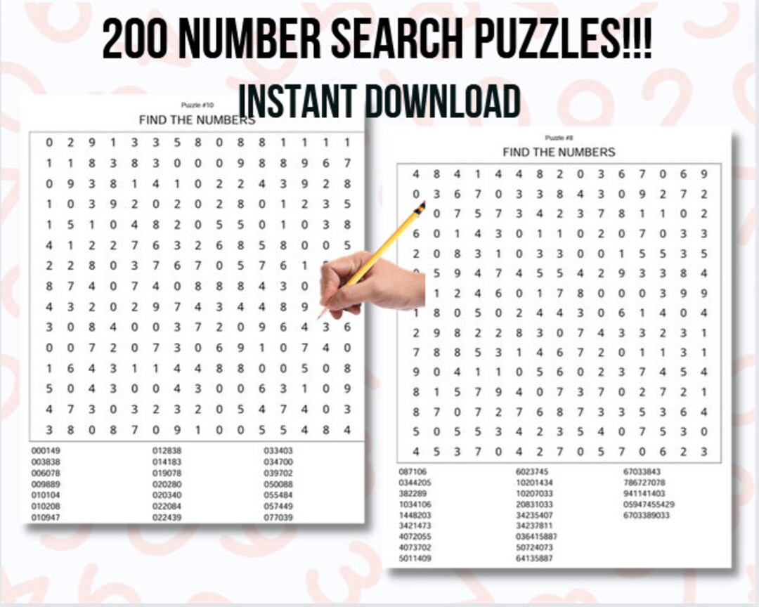 200 Printable Number Search Puzzle Pages for Adults, Large Print Easy to Read Number Search ...