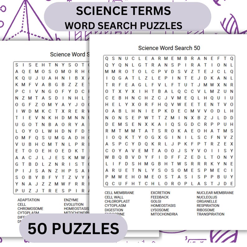Science Word Search Puzzles, Biology Chemistry Physics Vocabulary Games ...
