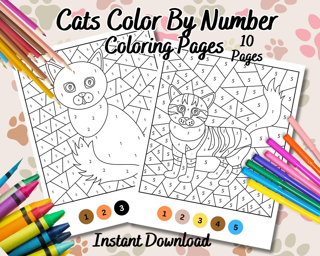 Color by Number, Cute Cats Color by Number, Cats Color by Number for ...
