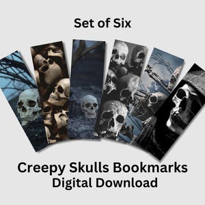 Creepy Skull Bookmarks: Set of Six Printable Halloween Bookmarks (Digital Download)