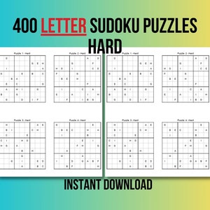 Può includere: Un foglio di lavoro stampabile con otto puzzle di Sudoku di lettere in bianco e nero. I puzzle sono etichettati come "Difficile" e ogni puzzle ha un numero e la parola "Difficile" accanto. Il testo "400 SUDOKU DI LETTERE DIFFICILI" è in cima alla pagina e il testo "DOWNLOAD IMMEDIATO" è in fondo alla pagina.