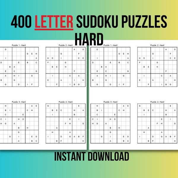 400 Hard Letter Sudoku Puzzles, Worduku Puzzles, Instand Download Puzzle Book