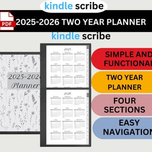 Agenda biennale Kindle Scribe 2025-2026, agenda mensile, agenda settimanale, agenda giornaliera, modello cliccabile, download digitale