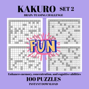 100 Kakuro-pussel: Matematiskt logik-hjärnspel för vuxna, set 2 (digital nedladdning)