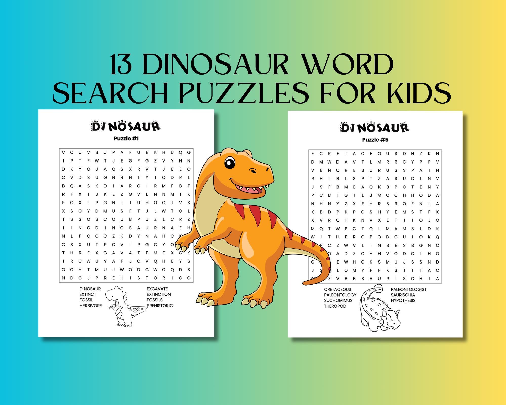 Kids Puzzle Bundle - Dinosaur Word Search & Fun Shaped Mazes | 68 ...