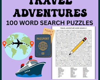 100 Travel Word Search Puzzles | Travel Adventures Word Search | Printable Travel Puzzles for Adults | Vacation Activities | Road Trip Games