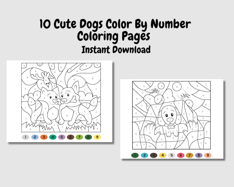 Cute Dogs Color by Number | 10 Printable Coloring Pages for Kids ...