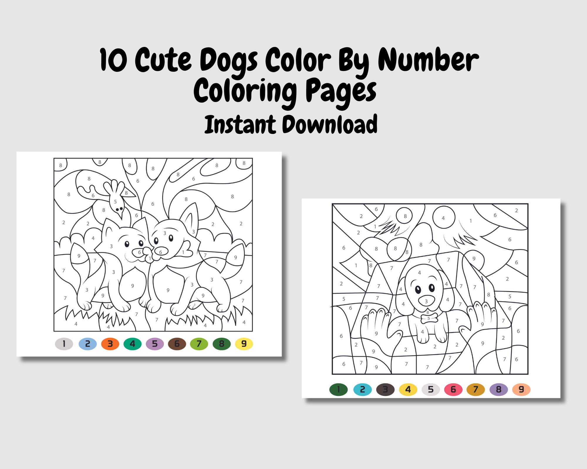 Cute Dogs Color by Number | 10 Printable Coloring Pages for Kids ...