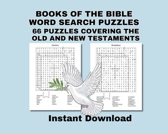 Bible Word Search Puzzles, Books of the Bible Word Search, Old and New Testament, Printable Word Search Puzzles, Instant Download