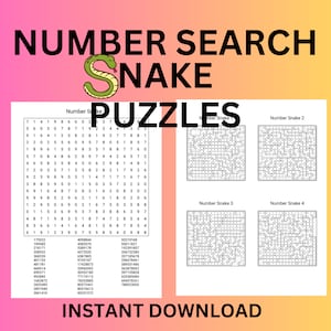 100 Number Snake Search Puzzles: Printable Pages (Digital Download)
