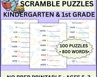 Kindergarten Sight Word Scramble Puzzles | 100 Easy Word Activities (Ages 5-7)