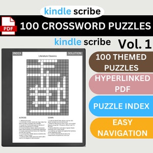 Crossword Puzzles,  Crossword Puzzles For Kindle Scribe, Themed Crossword Puzzles, Clickable Template, Digital Download, Hyperlink eBook