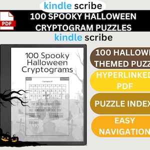 Halloween Cryptogram Puzzles: 100 Hyperlinked Puzzles for Kindle Scribe (Digital Download)