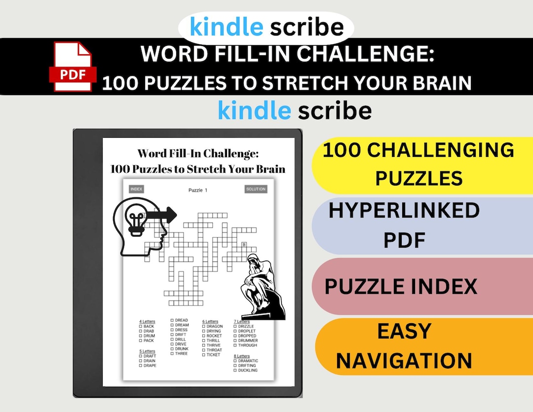 Scribe Fill Kindle Scribe Word Fill-in Puzzle Book, Word Fill-in Challenge 100 ...