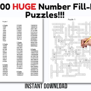 200 HUGE Two Page Printable Number Fill in Puzzle Pages for Adults ...