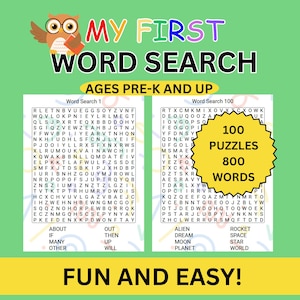 My First Word Search for Kids, 100 Easy Sight Word Puzzles Ages 4 and Up, Educational Activity, Early Learning, Homeschool, Printable Puzzle
