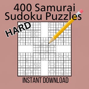 400 Hard Samurai Sudoku Puzzles With Solutions (Printable Digital Download)