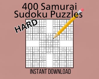 400 Sudokus de Samurai Difíciles con Soluciones (Descarga Digital Imprimible)