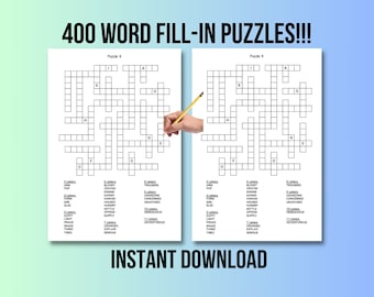 400 Printable Word Fill In Puzzle Pages For Adults, Large Print Easy To Read Fill In Word Crossword Puzzles, Instant Digital Download