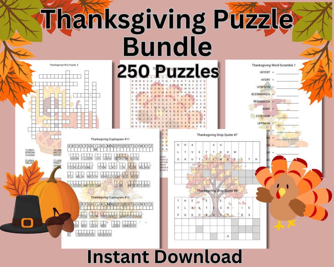 Thanksgiving Cryptogram Thanksgiving Puzzle Bundle - Word Search, Scramble, Cryptograms, Drop ...