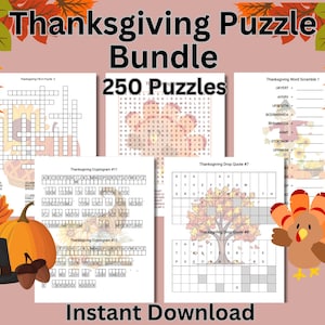 Thanksgiving Puzzle Bundle: Word Search, Scramble, Cryptograms (Digital Download)