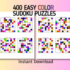400 Easy Color Sudoku Puzzles with Solutions (Printable PDF)