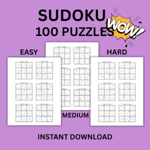 100 Easy Printable Sudoku Puzzles with Solutions, Instant Download PDF, Beginner Friendly Brain Games, Fun and Relaxing Activity Book