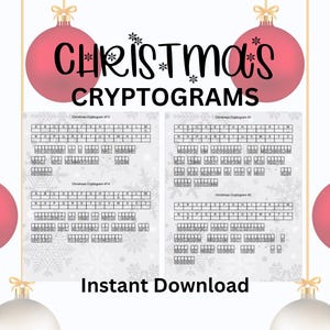 Christmas Cryptograms, 100 Christmas Themed Cryptograms, Cryptogram Puzzles, Crack The Code, Instant Download