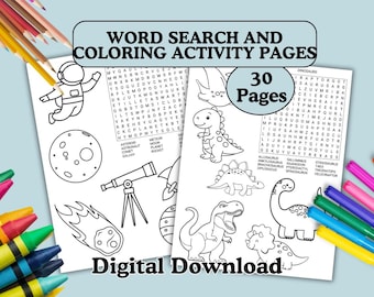 Kids Word Search & Coloring Pages: 30 Printable Puzzles (Ages 5-11) (PDF Download)