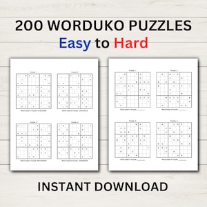 200 Word Sudoku Puzzles: Easy to Hard Worduko Puzzles (Digital Download)