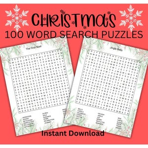 Christmas Word Search Puzzle Bundle,  100 Printable Christmas Themed Puzzles
