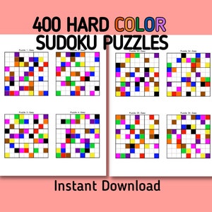 400 Hard Color Sudoku Puzzles: Printable Brain Teasers (Instant Download)