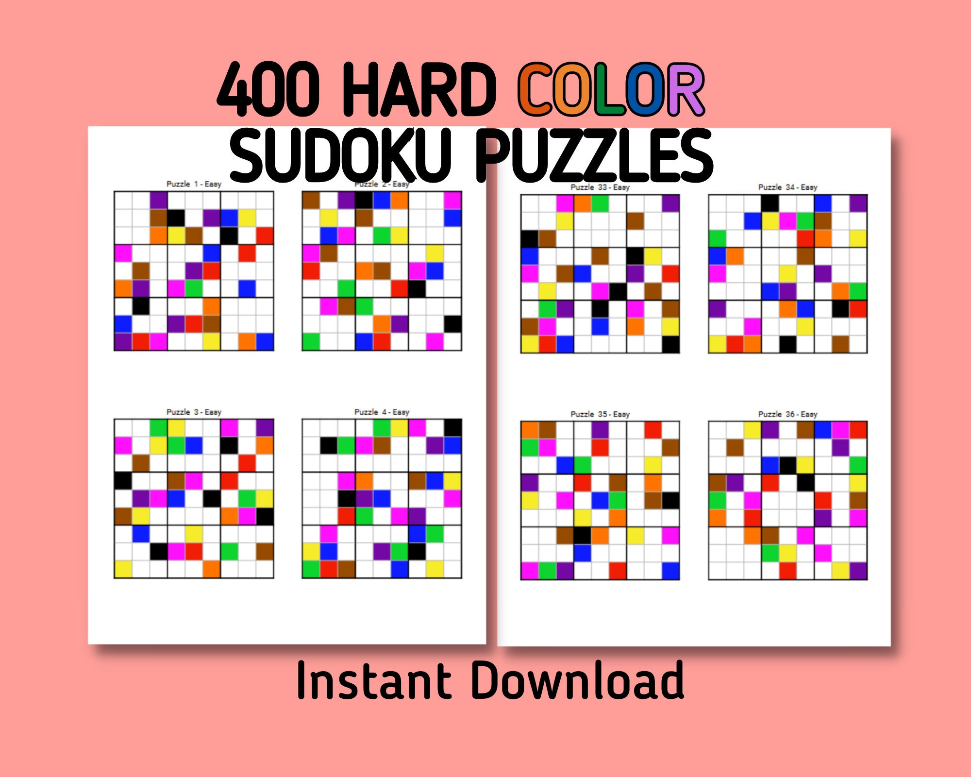 400 Hard Color Sudoku Puzzles: Printable Brain Teasers (instant