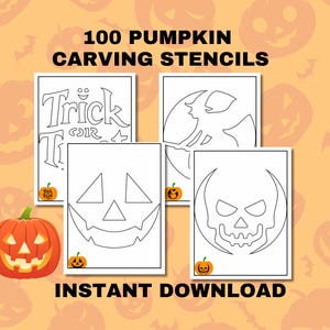 Pumpkin Stencil Designs, 100 Printable Halloween Stencil Bundle, Pumpkin Carving, Halloween Decor, Jack-O-Lantern Carving Pattern Stencils