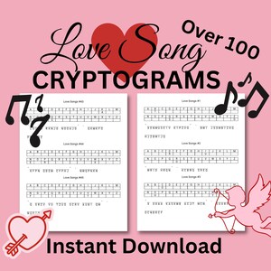 Love Song Cryptograms: 100+ Valentine&#39;s Day Puzzles (Instant Download)
