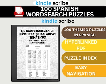 Puzzle di ricerca di parole in spagnolo per Kindle Scribe: 100 modelli cliccabili (download digitale)