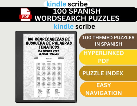 Kindle Scribe Spanish Word Search Puzzles: 100 Clickable Templates (Digital Download)
