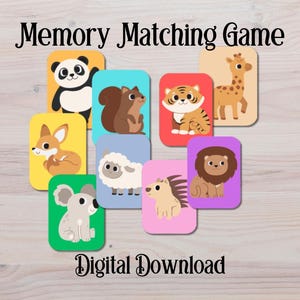 Jogo da Memória de Animais para Imprimir – Atividade de Aprendizagem para Crianças e Pré-Escolares | Flashcards Educacionais Divertidos | Download Instantâneo em PDF