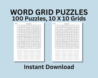 100 Word Grid Puzzles: Printable Word Find Game (PDF Download)