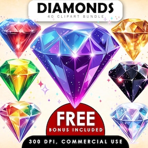 Diamant clipartbundel, sparkle clipart, clipart sieraden, glitter clipart, edelsteen clipart, juweel clipart, holografische diamant clipart, diamant png