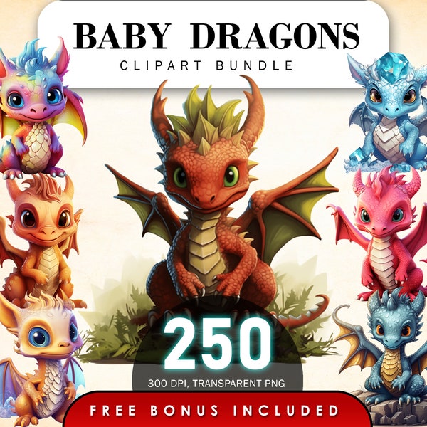 Baby Dragon Clipart Bundle, Cute Colorful Dragons, Little Dragon PNG, Baby Dragon PNG, Transparent Dragons, Cute Dragons Clipart, Cutedragon