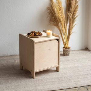 Modern Bedside Cabinet, Bedroom Nightstands with Storage, Minimalist Side Table with door, Small Vinyl Record Cabinet