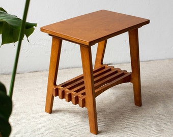 Small coffee table with shelf, Wooden end table, Modern side table, Mid century walnut sofa table